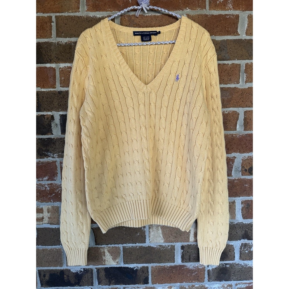 ralph lauren sport xl women Yellow Cable Knit Purple Pony